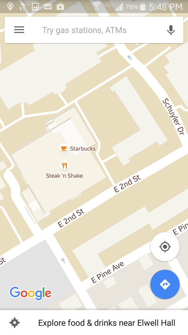 Figure 2. The other Starbucks on Bloomsburg University’s campus in the Google Maps mobile app.