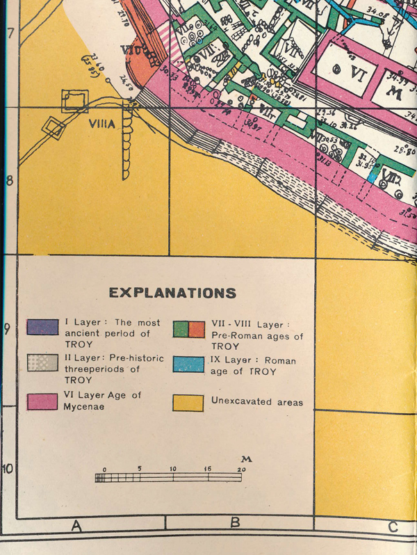 Figure 1. Legend from Wilhelm Dörpfeld’s (1902) map of Troy, from which color conventions were derived for the site’s signage. The layers have been organized chronologically but represented with a qualitative color scheme. The cartographic solution is to assign a sequential color scheme.