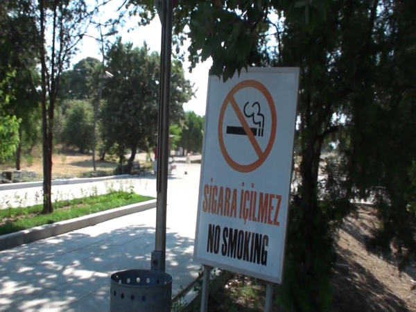 Figure 23. This prominent “No Smoking” sign is inconsistent with the sign hierarchy. The size of this sign can be reduced.