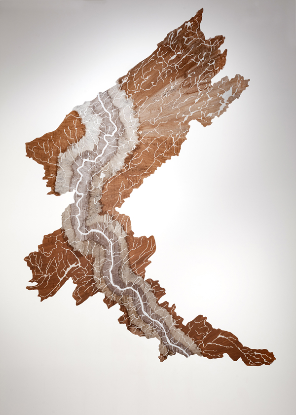 Middle Delaware - Musconetcong Drawing, 2017. 12ft × 8ft, ground rock, water, gum arabic. Temporary installation at Art Yard, Frenchtown, NJ.