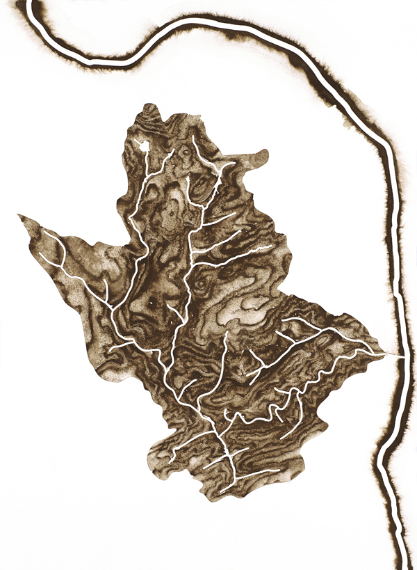 Tinicum Creek, 2017. 15in × 11in, ground rock, water, and gum arabic on paper.