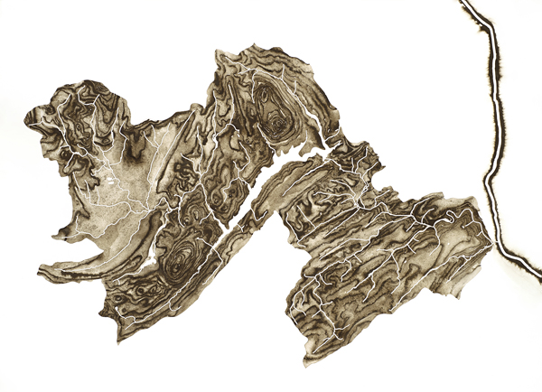 Tohickon Creek, 2017. 21in × 30in, ground rock, water, and gum arabic on paper.