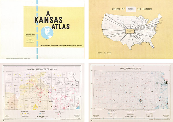 Figure 2. Selections from A Kansas Atlas (1952). The collection contains preliminary artwork, proof prints, and finalized prints of each graphic.