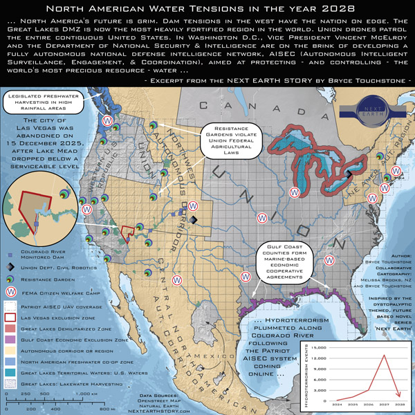 Figure 4. North American Water Tensions in the Year 2028 by Bryce Touchstone and Melissa Brooks in Water: An Atlas (2017).