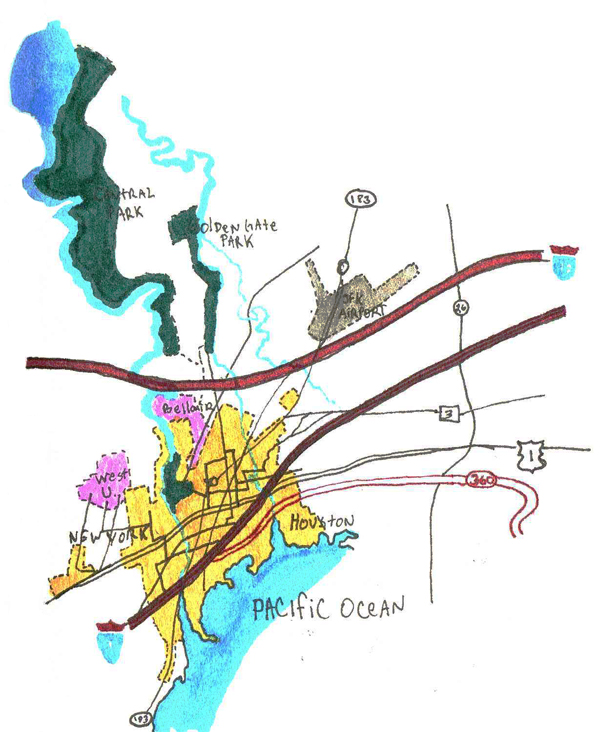 New York–Houston journal drawing, around 1995.