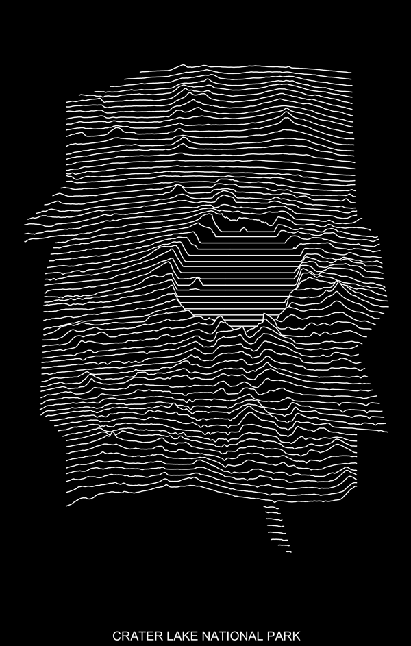 Figure 12. Crater Lake National Park in the iconic style of Unknown Pleasures.