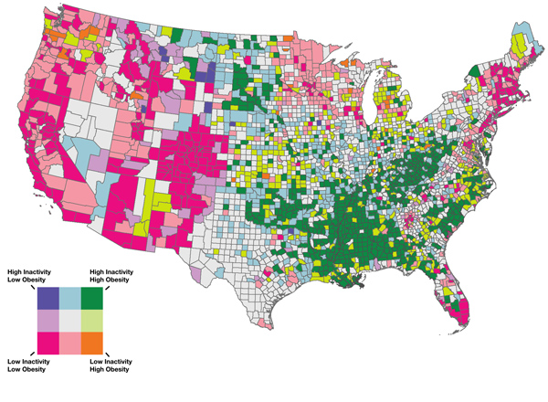 Figure 12. Corners model of obesity and inactivity in the lower 48 states.