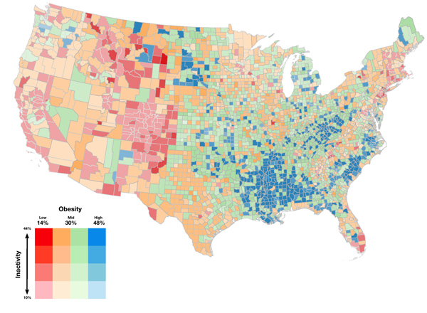 Figure 13. Range model of obesity and inactivity in the lower 48 states.