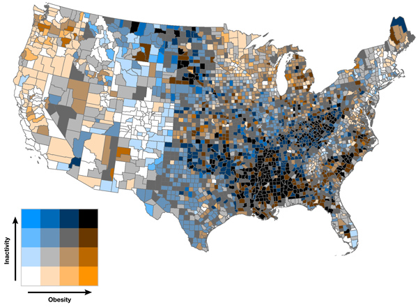 Figure 14. Diagonal model of obesity and inactivity in the lower 48 states.