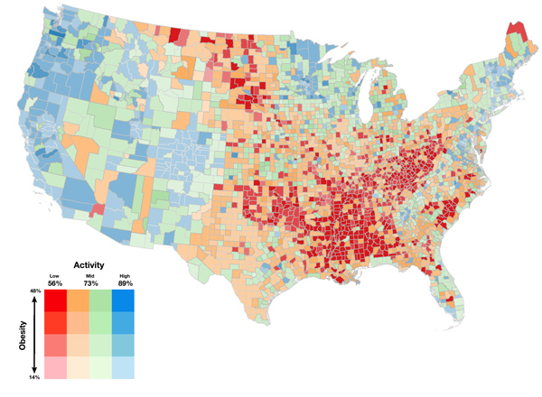 Figure 15. Inverted range model of activity and obesity in the lower 48 states.