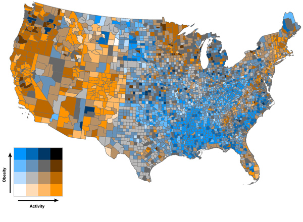 Figure 16. Inverted diagonal model of activity and obesity in the lower 48 states.