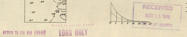 Figure 5. CIA Map Library Stamps on a map of Orlino, Russia. purl.dlib.indiana.edu/iudl/images/VAC9619/VAC9619-003312.