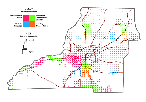 Figure 8. Multivariate map of social vulnerability for Leon County, Florida.