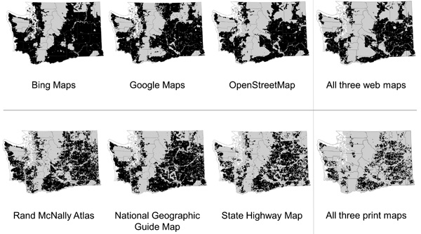 Figure 4. Empty spaces identified in each map using the automated method.