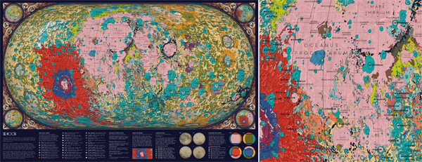 Figure 1. The completed map (left) and a detail section (right) showing Oceanus Procellarum.