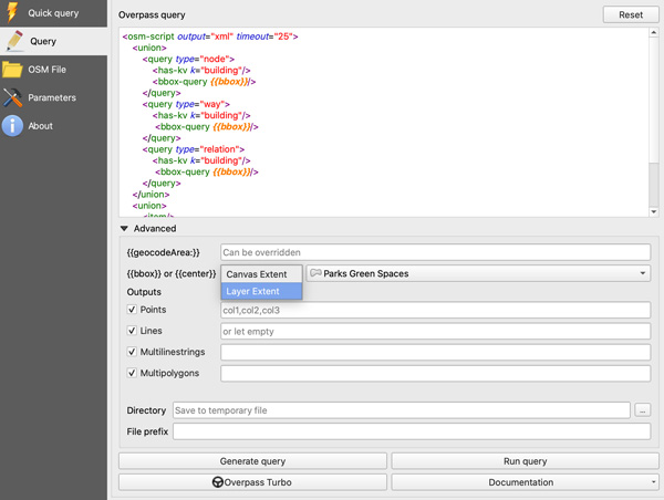 Figure 13. Advanced options to select data extent and type, as well as save-as options.