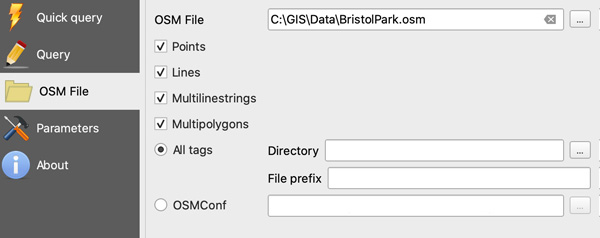 Figure 15. OSM file import options.