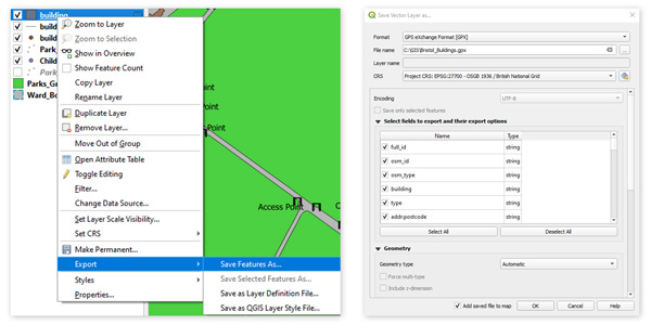 Figure 16. Saving temporary layers from the QGIS table of contents.