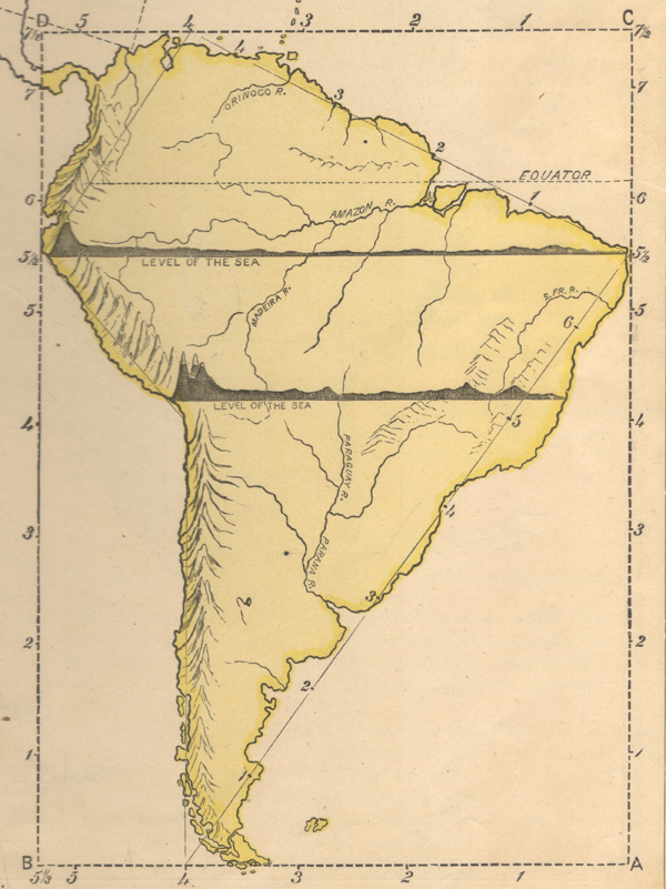 Figure 12. These map drawing exercises appeared in Monteith textbooks in the 1870s. Such cross-sections, often at multiple latitudes, had been in use for decades, but Monteith placed greater emphasis on aligning them with the map.