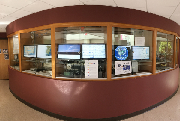 Figure 7. An automated map display consisting of six computers at the University of Nebraska at Omaha.