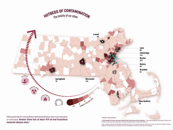 Two maps by Maggie Owens in the “Same Data, Different Stories” section show how data can be manipulated to draw different conclusions.