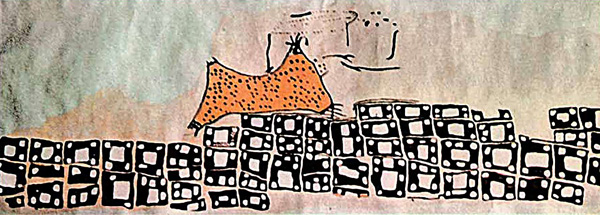 Figure 2. Drawing on Wall 14, Level VII of the Neolithic settlement of Çatalhöyük (or Çatal Hüyük), Turkey.