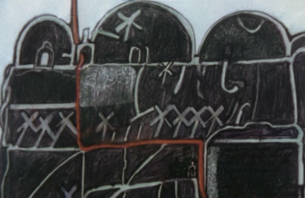 Figure 12. Peter Greenaway. 1978. Map 19 detail. This drawing was bought on the traveler's behalf.