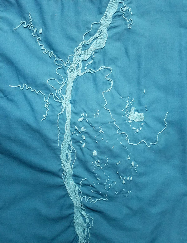 Embroidered map of the Lena River, 12×18”