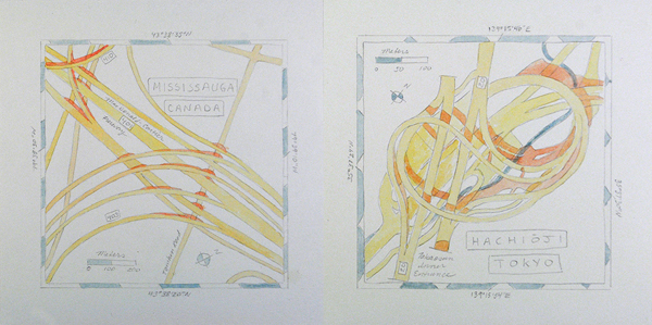 Crosshatching roads in Ontario and knotted roads in Japan.