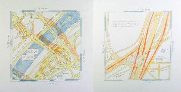 Highway interchanges in New York and Houston.