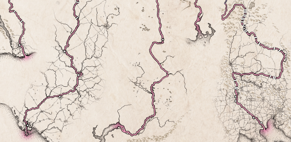 Details of a map drawn for National Geographic, after processing in Photoshop, before labels and other text were added by Christina Shintani.