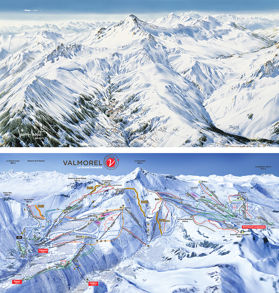 Figure 25. Valmorel. Top: Novat’s version (1984). Bottom: Kaliblue’s panorama for season 2021–2022. © Kaliblue.