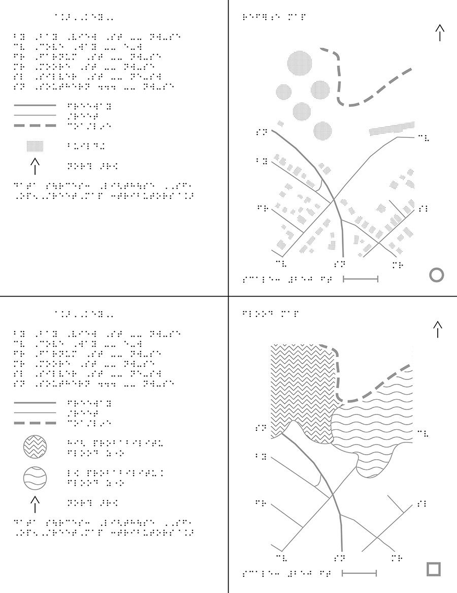 Figure 4. Collaborative experiment map set for Quincy, Massachusetts. Top row: reference map and key with roads, buildings, and coastline marked. Bottom row: flood map and key with roads, coastline and flood zones marked. Note that these maps include non-critical typographic errors.