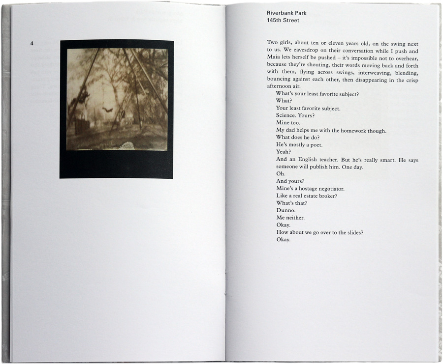 Figure 5. Polaroid photographs and verbal writing in Valeria Luiselli’s “Swings of Harlem.”
