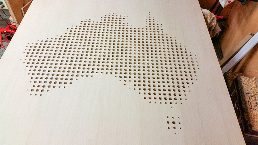 Figure 2. Map with all holes drilled, and after sanding with 120 and 220 grit sandpaper.