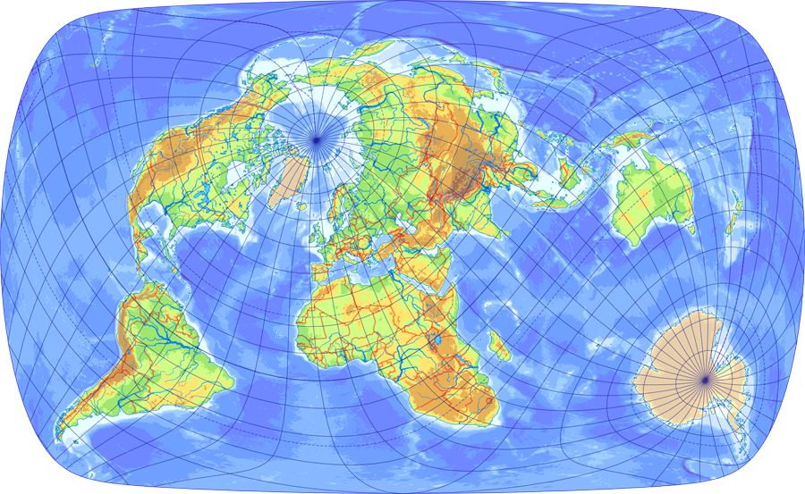 Figure 4. The new map projection developed in this paper (without isolines)