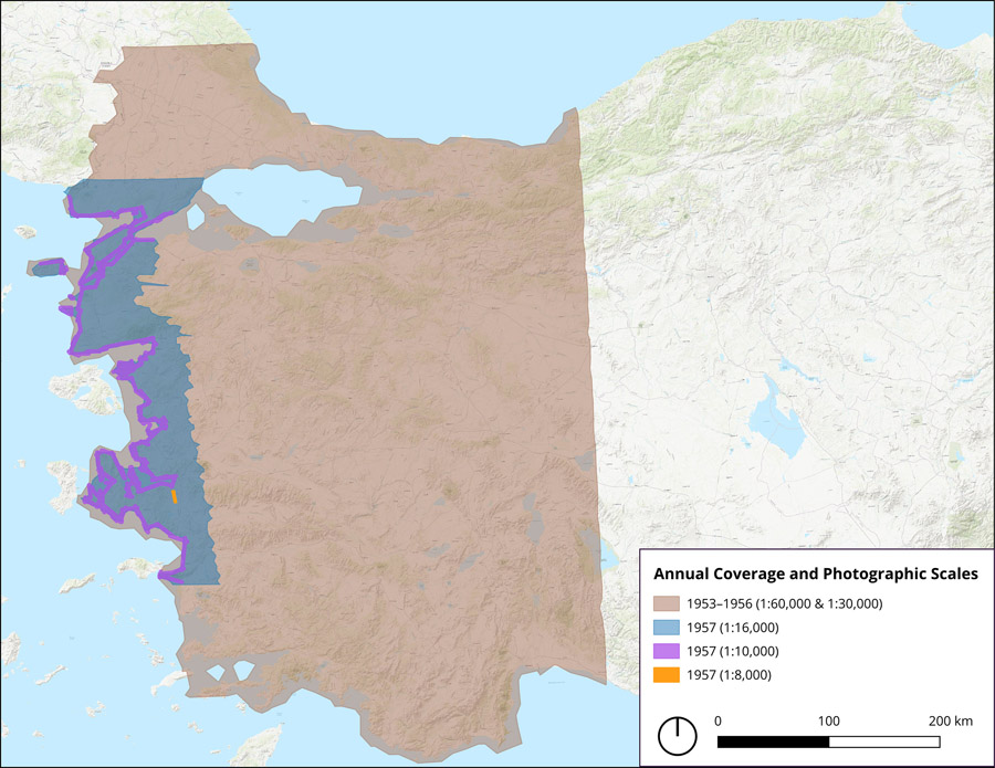 Figure 4. Map showing the geographic coverage of cartographic survey represented by the selection of data currently being processed.