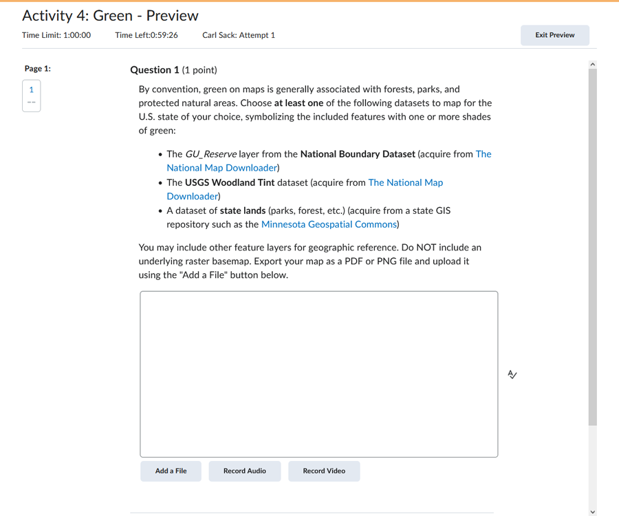 Figure 2. An example activity prompt provided through the course’s learning management system.