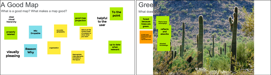Figure 3. Examples of Jamboard slides with content generated by students during class discussions.