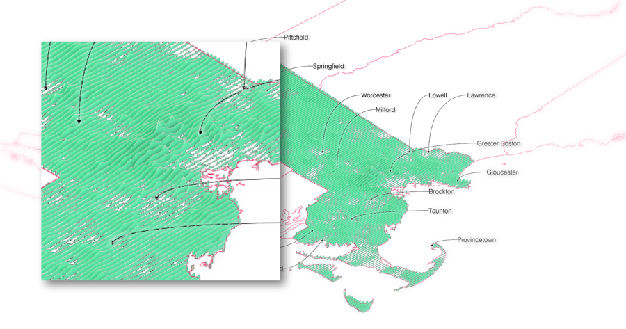 Figure 9. Mapping up, landlord addresses per housing unit in Massachusetts. By the authors.