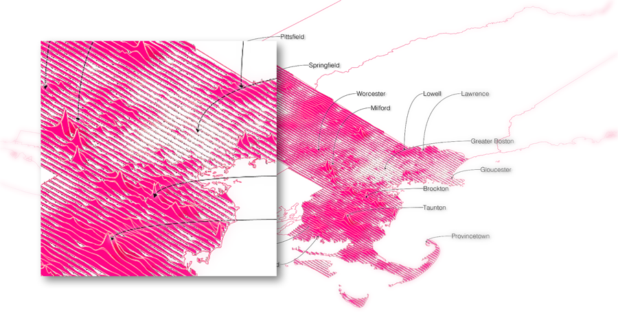 Figure 10. Mapping down, eviction filings per rental unit in Massachusetts. By the authors.
