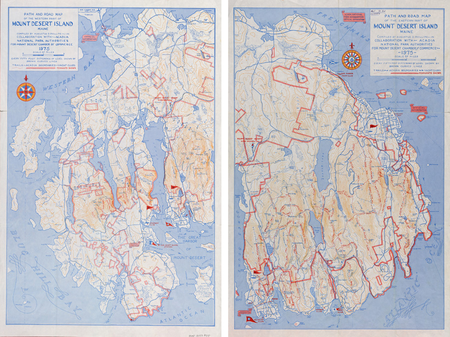 Figure 7. Path and Road Map of the Western/Eastern Part of Mount Desert Island. Augustus Phillips, 1973. Courtesy of the Penobscot Marine Museum