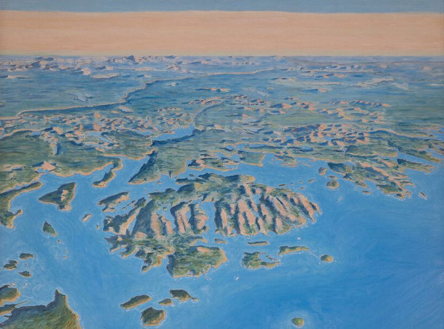 Figure 11. Mount Desert to Katahdin: a Bird’s Eye View. Augustus Phillips, c. 1975. Courtesy of Northeast Harbor Library; photo by John Meader.