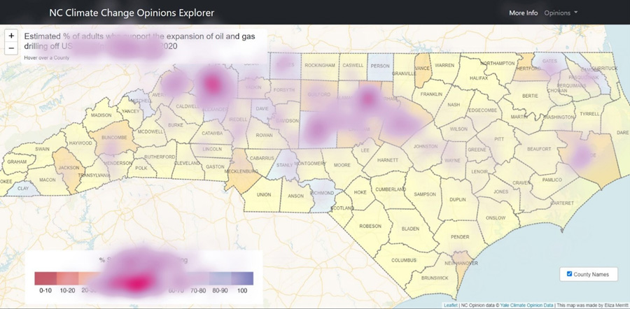 Figure 8. Visual attention patterns when viewing the estimated percentages of adults who support the expansion of offshore drilling for oil and natural gas off the US coast.