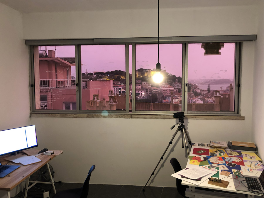 An unfiltered view from Hangar’s Studio 6. Sandstorms in Northern Africa caused the Lisbon sky to take on this color for a few days. Photograph by the author.