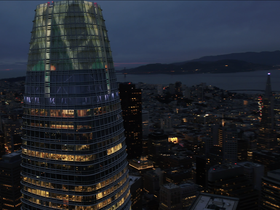 If, as it advanced, the countermap's counter twirled the map around and down, spiraling out from Salesforce Tower to Bolinas as unwaveringly as the boléro. (If Map #5) on the second tallest building west of the Mississippi River, San Francisco, California, February 2024. The Salesforce Tower Top art project is a partnership between Jim Campbell Studio and BXP/Boston Properties.