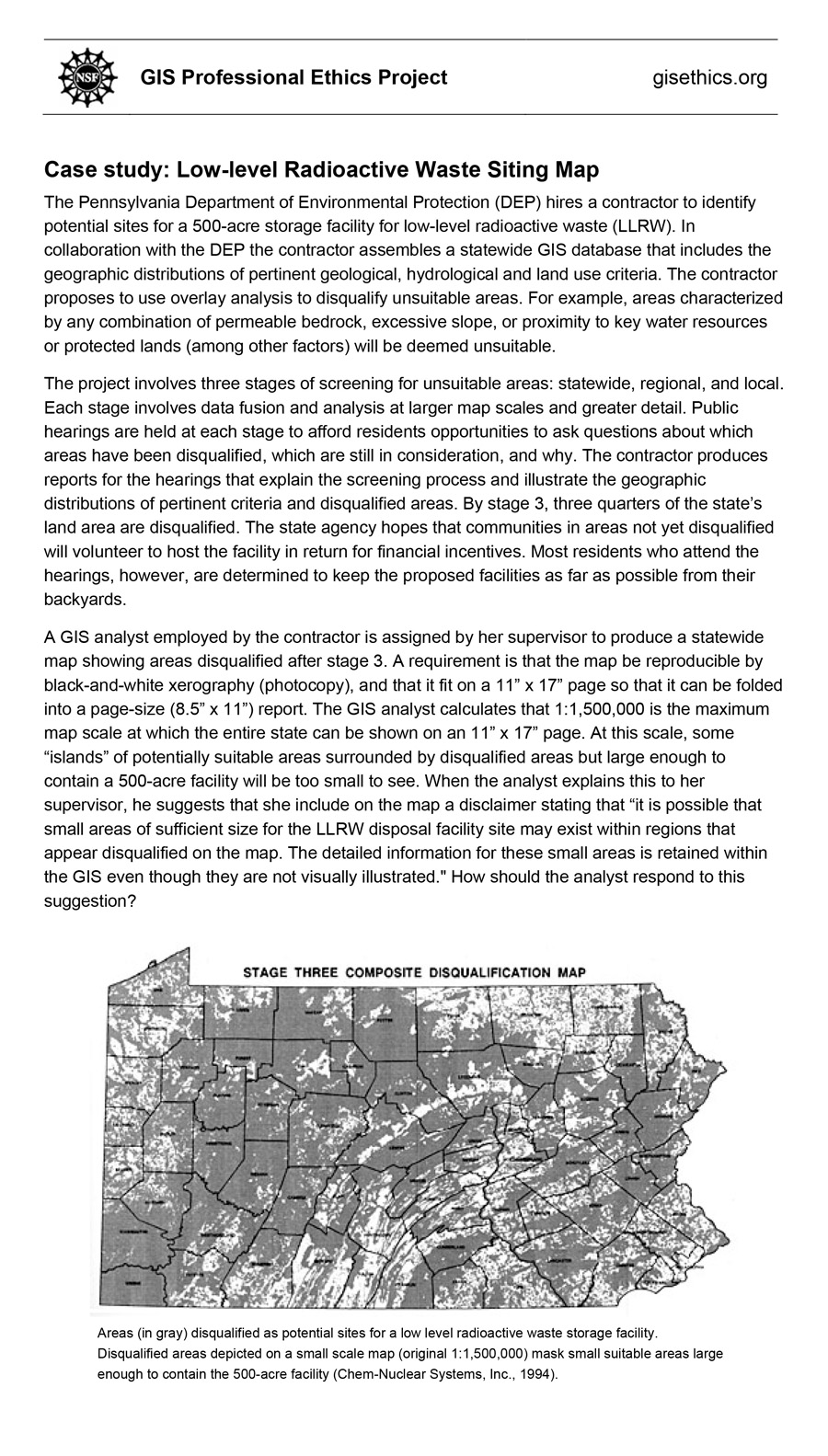 Figure 2. An example case study from GISEthics.org.