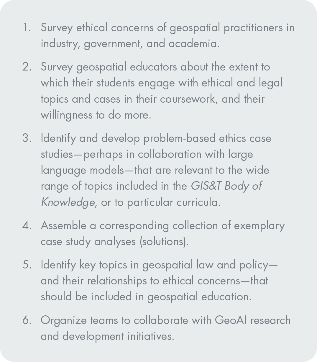 Table 4. Some possibilities for advancing geospatial ethics.