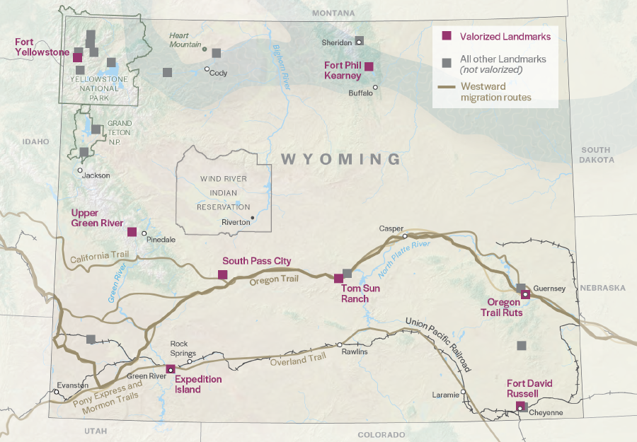 Figure 3. Valorization Sites in Wyoming, part of the Monumental Denial project (61).
