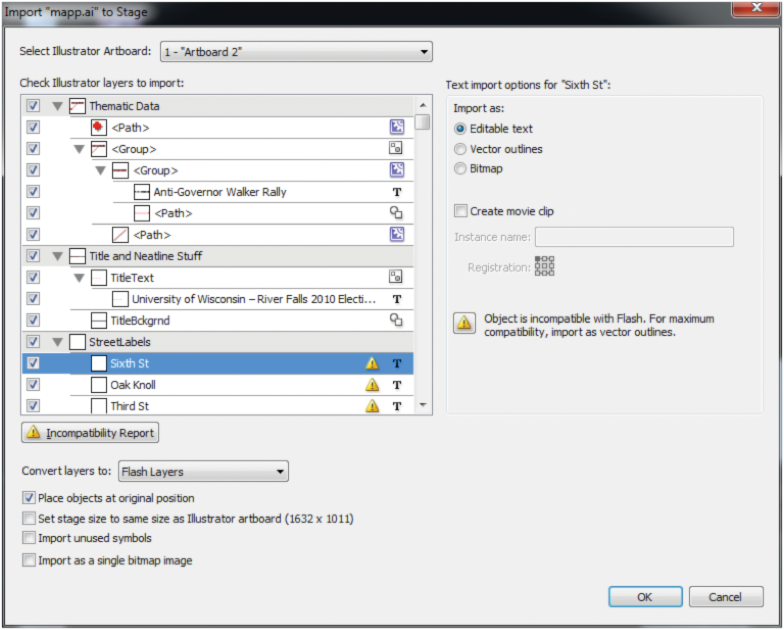 Figure 3. Import to Stage options.